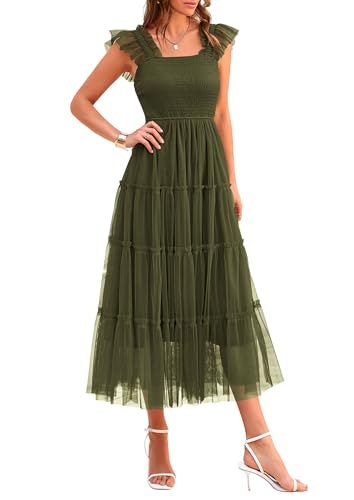Prettygarden Women's Smocked Tulle Midi Dress: $46.38