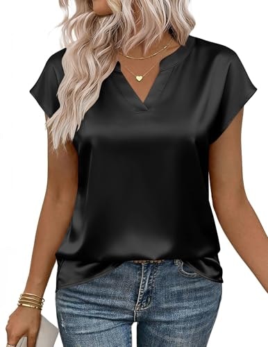 Zeagoo Women's Cap Sleeve Satin V-Neck Blouse: $10.98