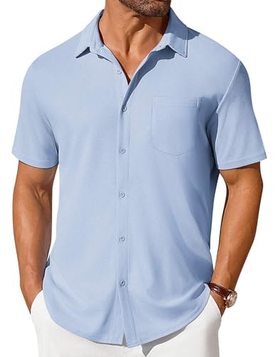 Coofandy Men's Waffle Knit Short Sleeve Button-Down Shirt: $16.99