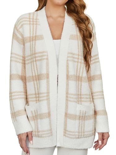 Snuggle Sac Women's Plaid Open Front Cardigan with Pockets: $29.98