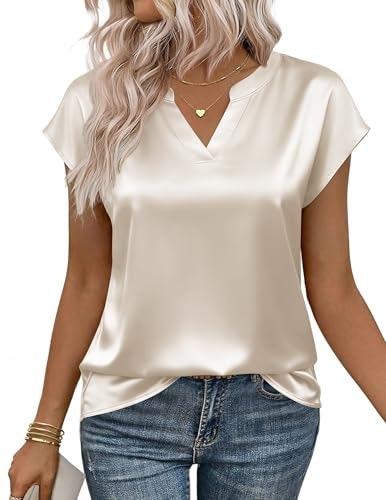 Zeagoo Women's V-Neck Satin Cap Sleeve Blouse: $12.98 Zeagoo Women's V-Neck Satin Cap Sleeve Blouse: $12.98