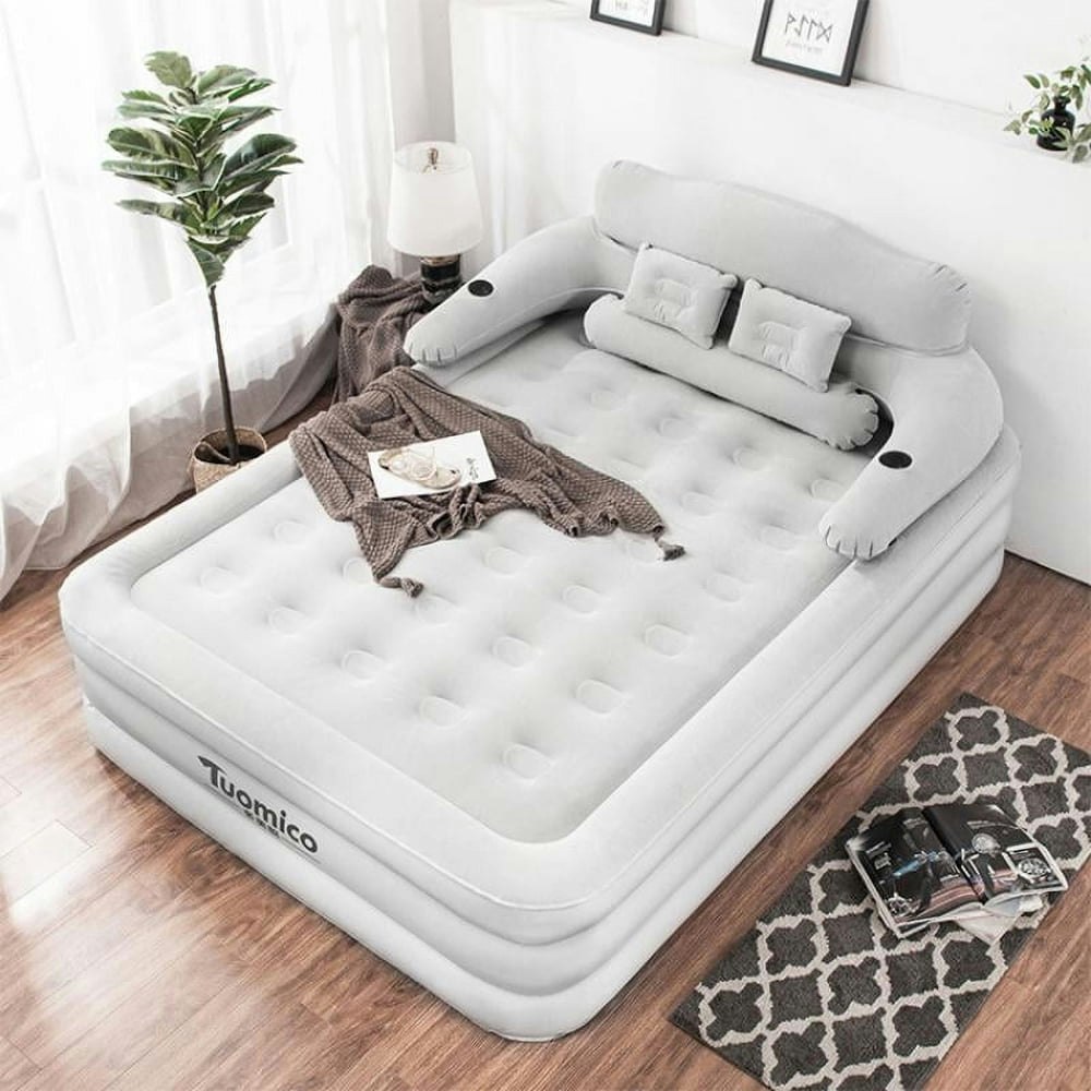 Hurber Queen Inflatable Air Mattress with Electric Pump and Backrest: $84.89 Hurber Queen Inflatable Air Mattress with Electric Pump and Backrest: $84.89