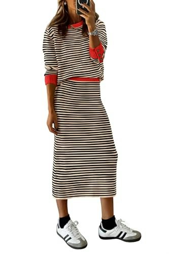 Prettygarden Women's 2-Piece Striped Sweater Skirt Set: $34.38
