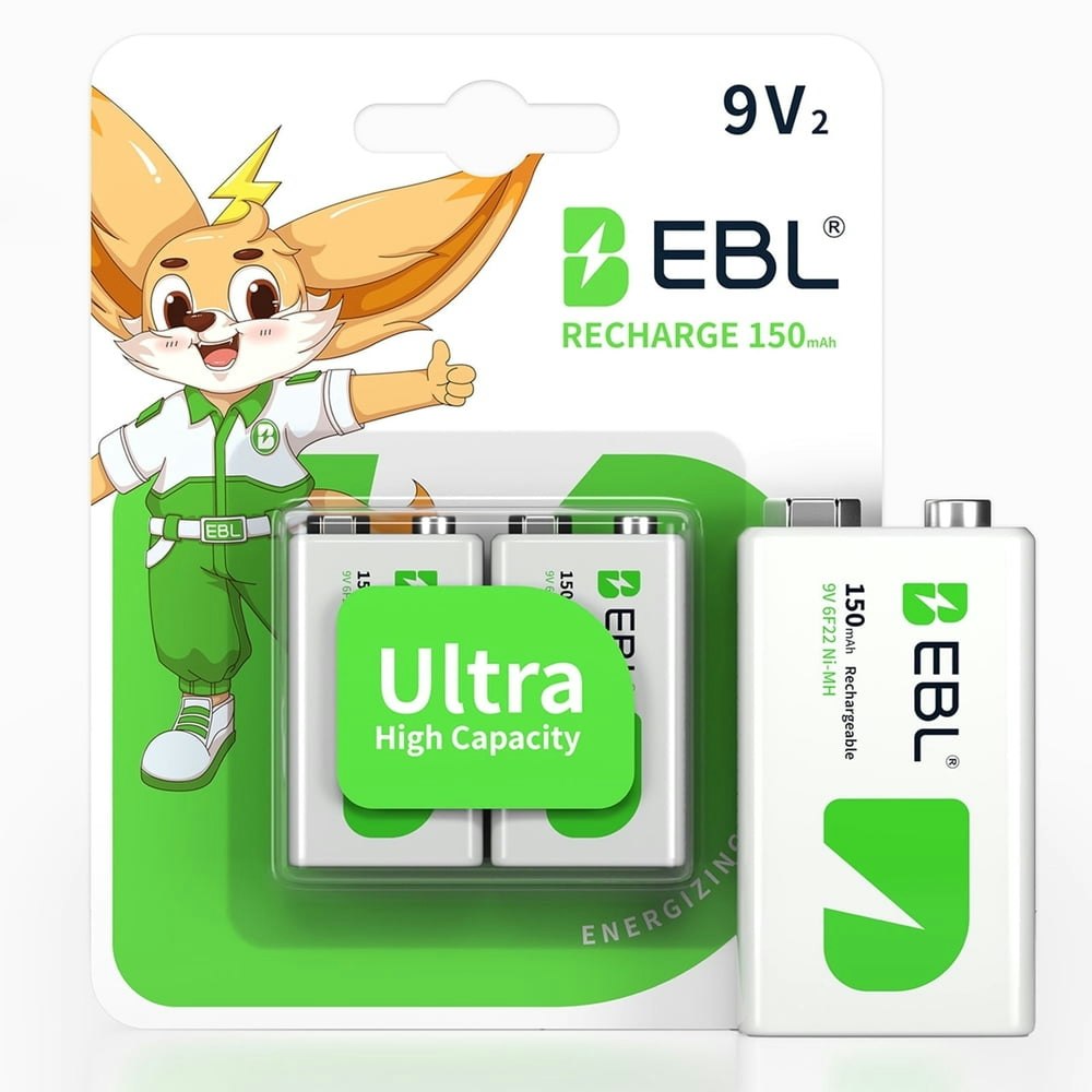 EBL 9V 150mAh NiMH Rechargeable Battery 2-Pack: $11.59