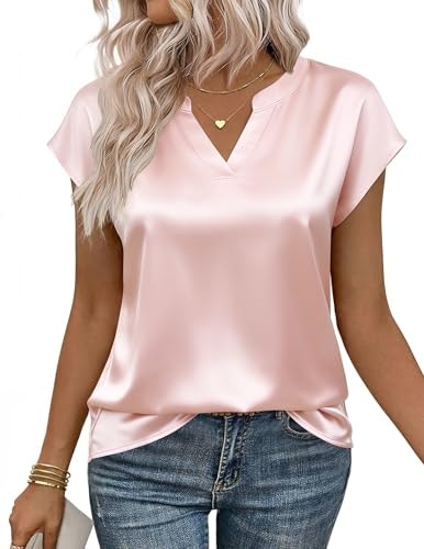Zeagoo Women's Satin Silk V-Neck Cap Sleeve Blouse: $12.98 Zeagoo Women's Satin Silk V-Neck Cap Sleeve Blouse: $12.98