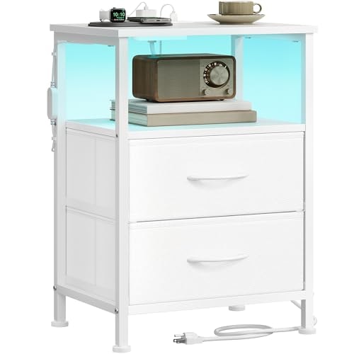 Songmics Nightstand with Charging Station and 2 Fabric Drawers: $29.98 Songmics Nightstand with Charging Station and 2 Fabric Drawers: $29.98