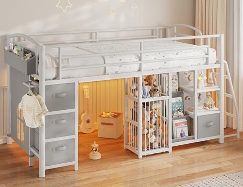 Twin Low Loft Bed with Storage Drawers and LED Lights: $215.99 Twin Low Loft Bed with Storage Drawers and LED Lights: $215.99