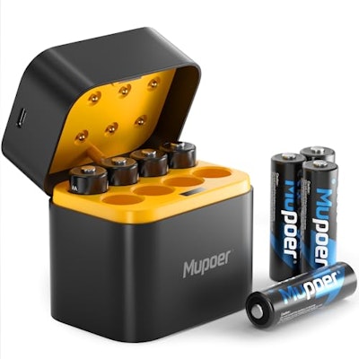 Mupoer Rechargeable 1.5V 3,000mWh AA Lithium Battery 8-Pack with Charger for $15 + free shipping w/ Prime