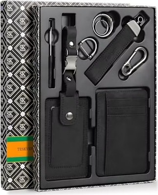 Teskyer Men's Leather Wallet, Luggage Tag, and Keychain Gift Set for $20 + free shipping w/ Prime