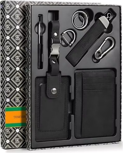 Teskyer Men's Leather Wallet, Luggage Tag, and Keychain Gift Set: $19.59