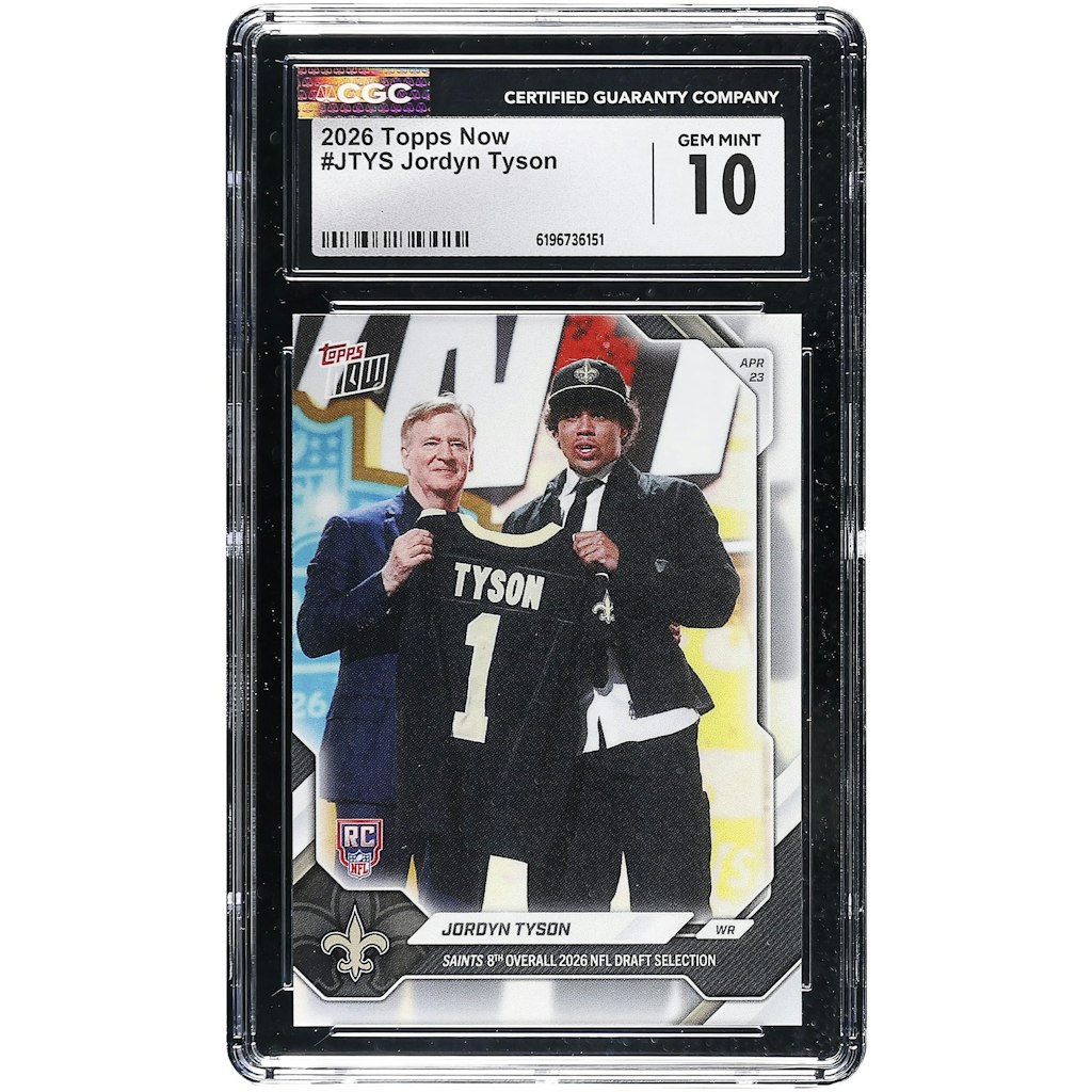 Jordyn Tyson 2026 Topps Now NFL Draft Rookie Card CGC 10: $69.99 Jordyn Tyson 2026 Topps Now NFL Draft Rookie Card CGC 10: $69.99