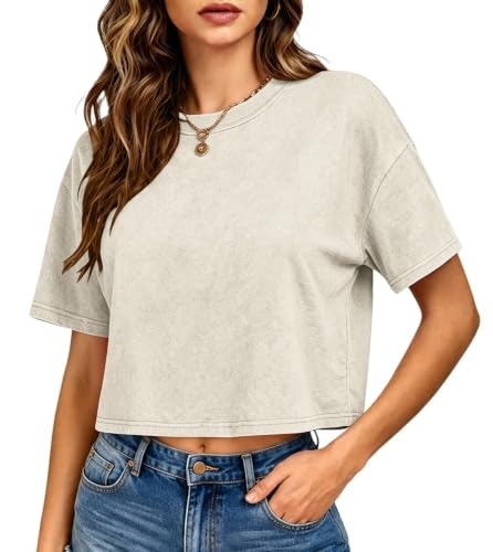 Women's Acid Wash Cropped Cotton T-Shirt: $13.48 Women's Acid Wash Cropped Cotton T-Shirt: $13.48