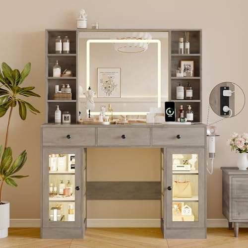 43-Inch Makeup Vanity Desk with Mirror and LED Lights: $220.99