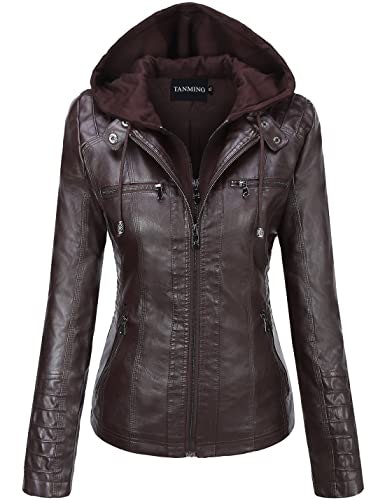Tanming Women's Hooded Faux Leather Moto Biker Jacket: $49.29 Tanming Women's Hooded Faux Leather Moto Biker Jacket: $49.29