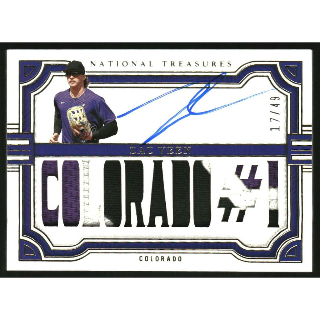 2023 Panini National Treasures Zac Veen Patch Signature Gold Card: $20