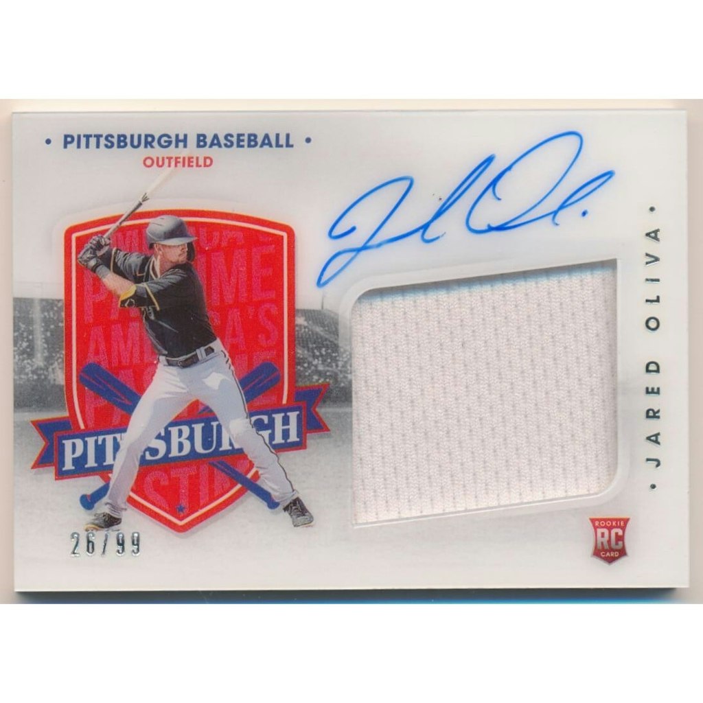 Jared Oliva 2021 Panini America's Pastime Material Signatures Card: $9 Jared Oliva 2021 Panini America's Pastime Material Signatures Card: $9
