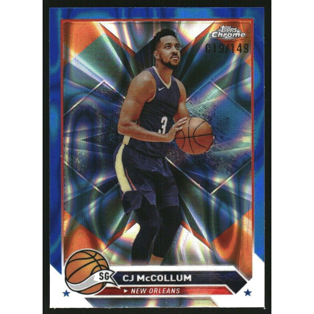 2023-24 Topps Chrome CJ McCollum Blue Lava Refractor Card: $5.40 2023-24 Topps Chrome CJ McCollum Blue Lava Refractor Card: $5.40
