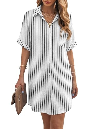 Angerella Women's Striped Short Sleeve Swimsuit Cover-Up Shirt: $19.75