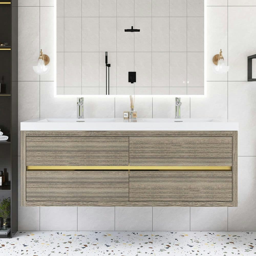 59-Inch Wall-Mounted Bath Vanity with Resin Top: $902.76 59-Inch Wall-Mounted Bath Vanity with Resin Top: $902.76
