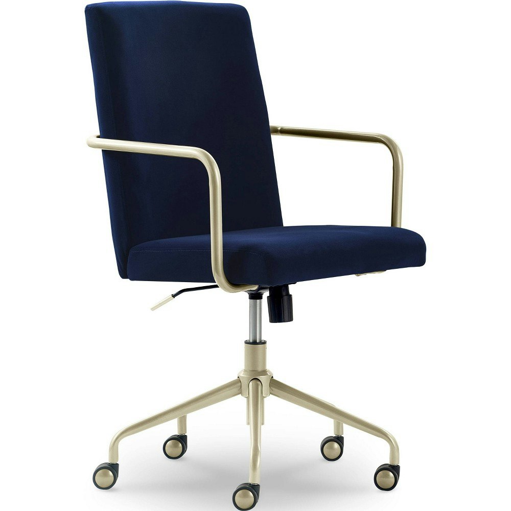 Adore Decor Giselle Gold Navy Blue Velvet Desk Chair: $211.99