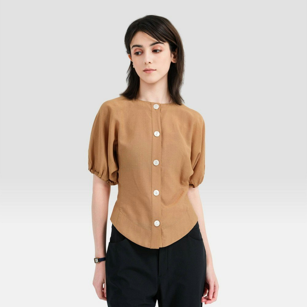 A New Day Women's Puff Short Sleeve Buttoned Blouse: $34 A New Day Women's Puff Short Sleeve Buttoned Blouse: $34