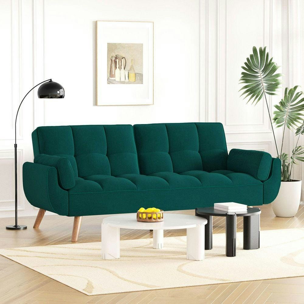 75-inch Green Linen Convertible Futon Sofa: $299.99