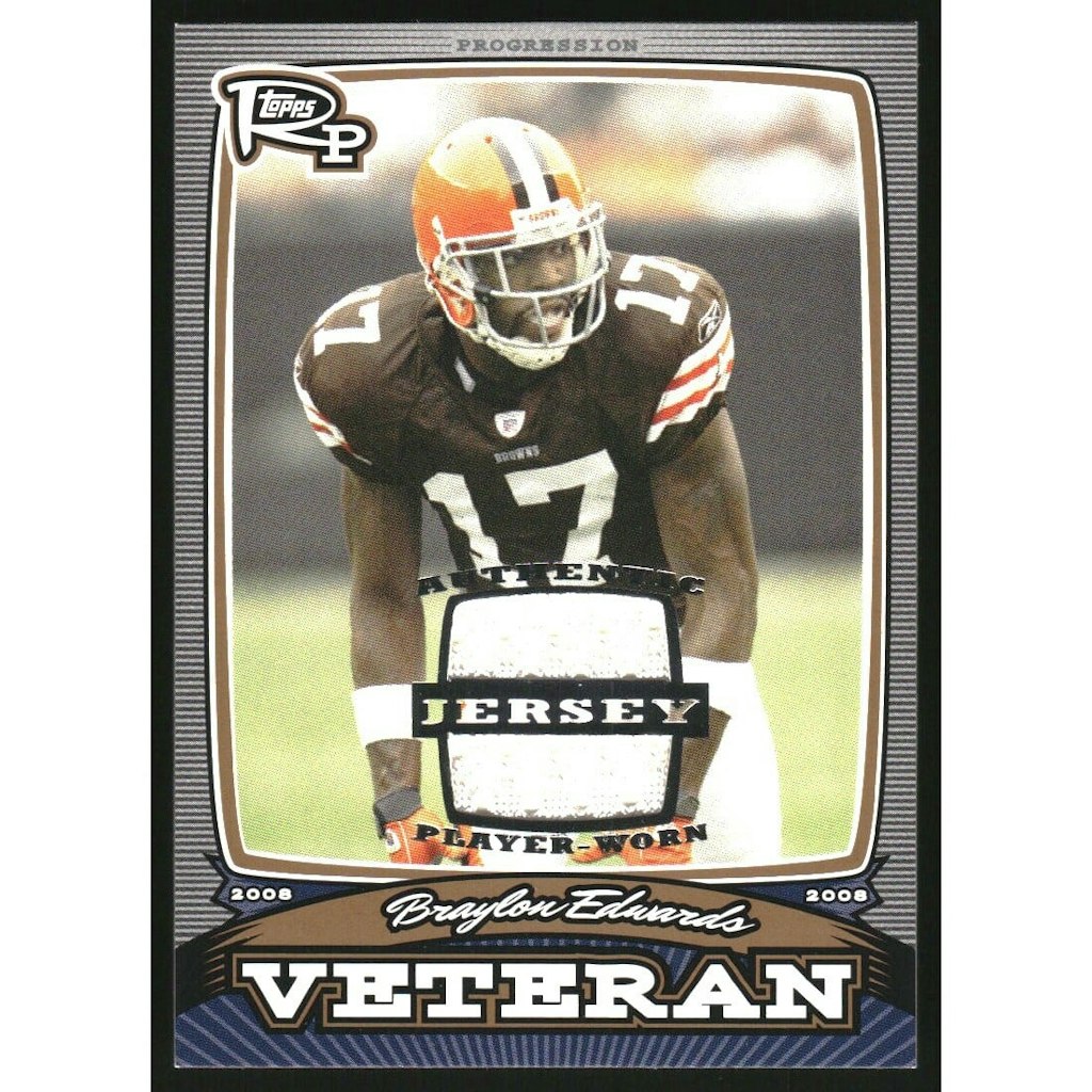 2008 Topps Rookie Progression Braylon Edwards Game Worn Jersey Bronze Card: $5.40 2008 Topps Rookie Progression Braylon Edwards Game Worn Jersey Bronze Card: $5.40