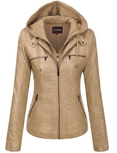 Tanming Women's Hooded Faux Leather Moto Biker Jacket: $49.28