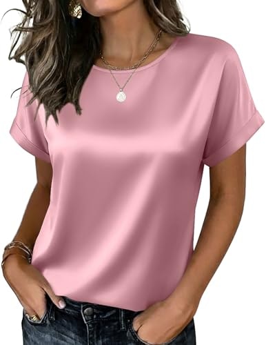 Zeagoo Women's Short Sleeve Satin Blouse: $11.96 Zeagoo Women's Short Sleeve Satin Blouse: $11.96