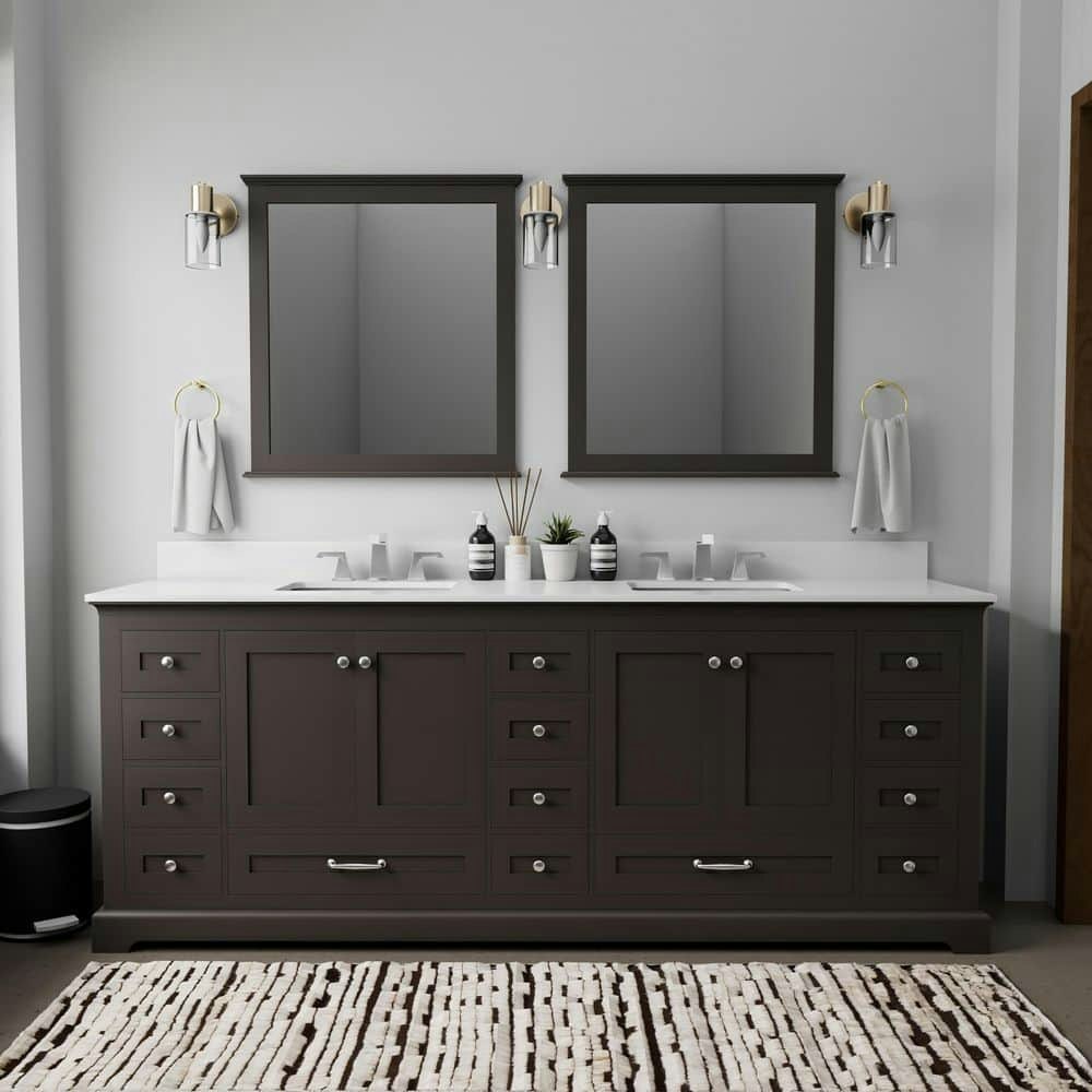 Dukes 84-Inch Espresso Double Bath Vanity with Cultured Marble Top, Faucets, and Mirrors: $4,292.82 Dukes 84-Inch Espresso Double Bath Vanity with Cultured Marble Top, Faucets, and Mirrors: $4,292.82