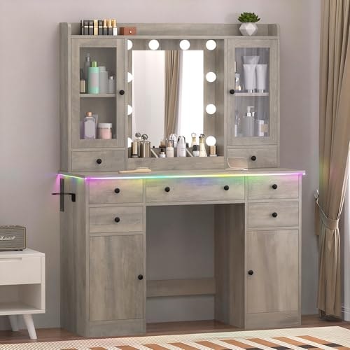 Wodeer 43-Inch Vanity Desk with Mirror and Lights: $186.99 Wodeer 43-Inch Vanity Desk with Mirror and Lights: $186.99