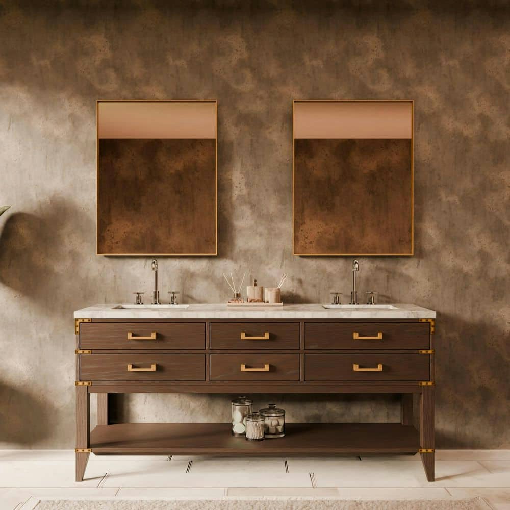 Irvington 72" x 22" Brown Oak Double Bath Vanity with Carrara Marble Top: $2,547 Irvington 72" x 22" Brown Oak Double Bath Vanity with Carrara Marble Top: $2,547