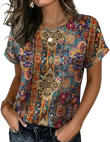Zeagoo Women's Short Sleeve Satin Boho Blouse: $12.74