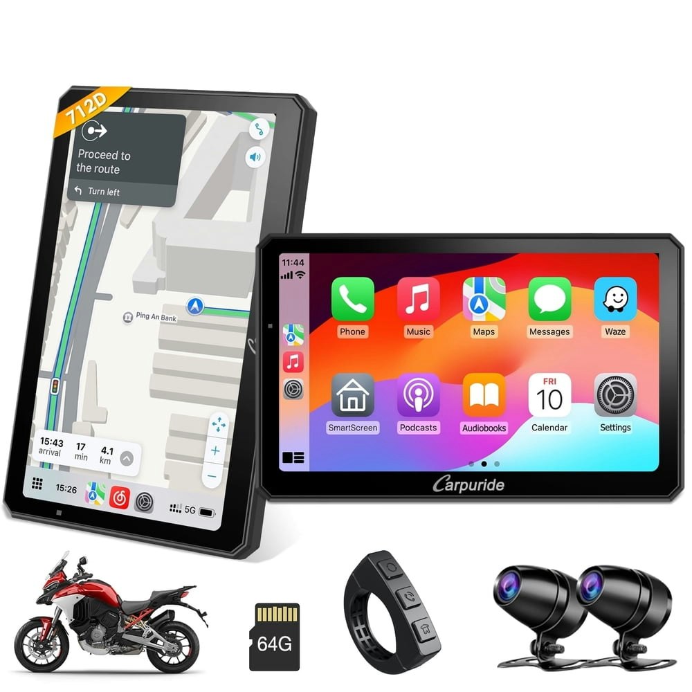 Carpuride 7-Inch Touch Screen Motorcycle Wireless Apple CarPlay and Android Auto Dash Cam: $170 Carpuride 7-Inch Touch Screen Motorcycle Wireless Apple CarPlay and Android Auto Dash Cam: $170