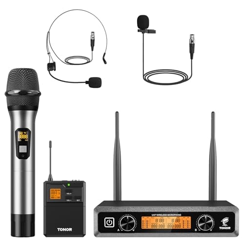 Tonor Wireless Microphone System with Handheld and Lavalier Mics: $101.99