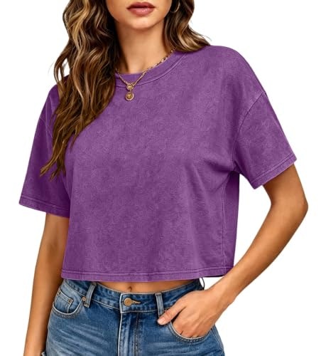 Women's Acid Wash Cropped Cotton T-Shirt: $13.48 Women's Acid Wash Cropped Cotton T-Shirt: $13.48