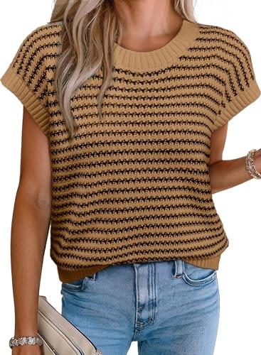 Evaless Women's Crewneck Plus Size Striped Sweater Vest: $18.98 Evaless Women's Crewneck Plus Size Striped Sweater Vest: $18.98