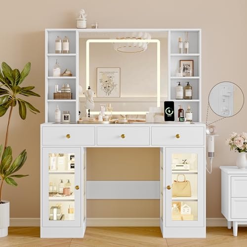 43-Inch Makeup Vanity Desk with Mirror and Lights: $186.99 43-Inch Makeup Vanity Desk with Mirror and Lights: $186.99