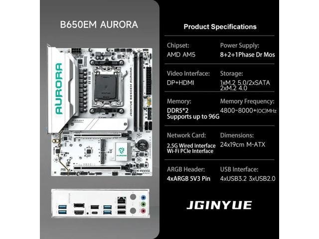 JGINYUE B650EM Aurora DDR5 AM5 Gaming Motherboard: $183.55 JGINYUE B650EM Aurora DDR5 AM5 Gaming Motherboard: $183.55