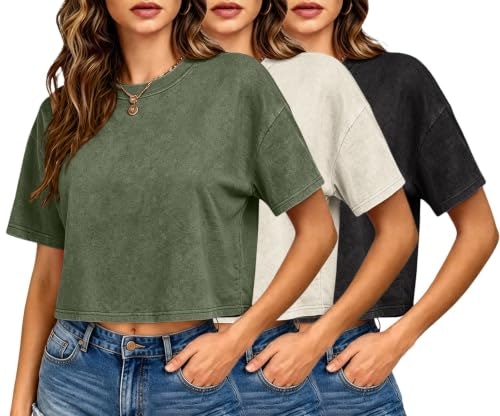Women's Acid Wash Cropped Cotton T-Shirt 3-Pack: $31.44 Women's Acid Wash Cropped Cotton T-Shirt 3-Pack: $31.44