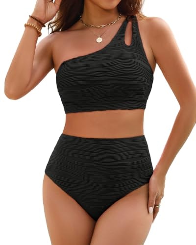 Dridreo High Waisted One-Shoulder Bikini Set: $19.82 Dridreo High Waisted One-Shoulder Bikini Set: $19.82