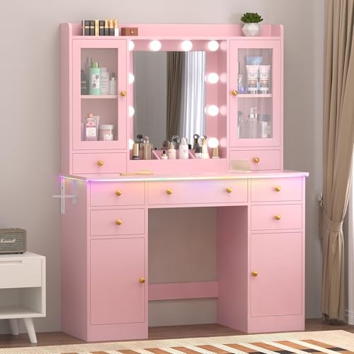 Wodeer 43" Vanity Desk with Mirror and Lights: $186.99 Wodeer 43" Vanity Desk with Mirror and Lights: $186.99