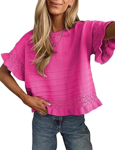 Yeokou Women's Short Sleeve Ruffled Hem Knit Pullover: $26.36