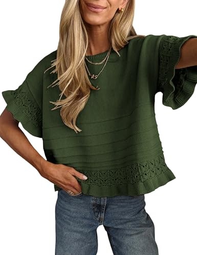 Yeokou Women's Short Sleeve Ruffled Hem Knit Pullover: $25.96