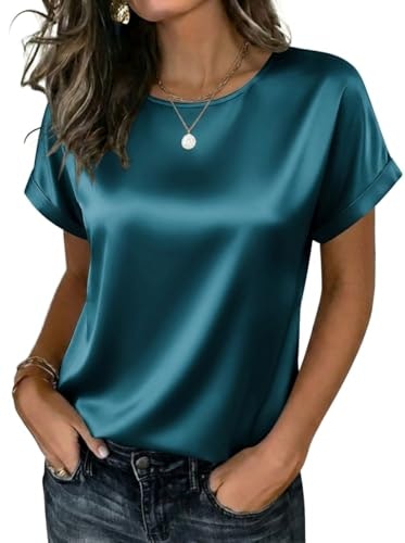 Zeagoo Women's Short Sleeve Satin Blouse: $12.74 Zeagoo Women's Short Sleeve Satin Blouse: $12.74