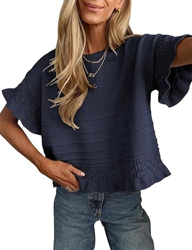 Yeokou Women's Short Sleeve Ruffled Hem Knit Pullover: $26.36 Yeokou Women's Short Sleeve Ruffled Hem Knit Pullover: $26.36