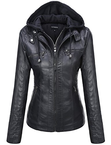Tanming Women's Hooded Faux Leather Moto Biker Jacket: $49.29