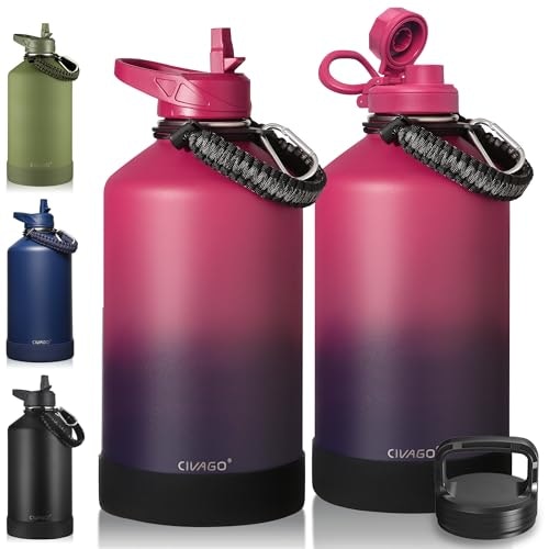 Civago 1-Gallon Insulated Stainless Steel Water Bottle with Straw and 3 Lids: $36.54