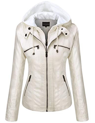Tanming Women's Hooded Faux Leather Moto Biker Jacket: $46.38