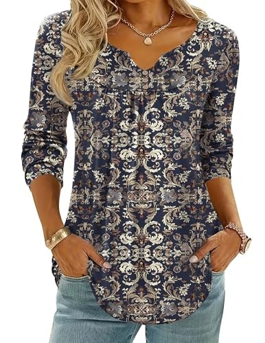 Zeagoo Women's V-Neck Boho Floral Henley Long Sleeve Shirt: $7.64 Zeagoo Women's V-Neck Boho Floral Henley Long Sleeve Shirt: $7.64